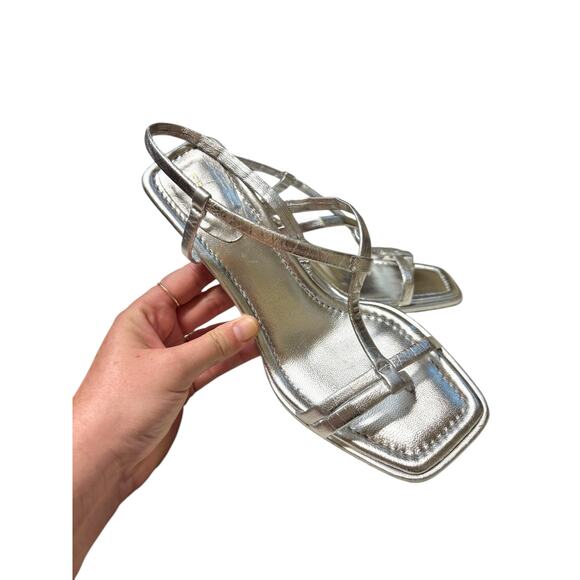 FRAME Metallic Silver Le Addison Strappy Square Toe Stiletto Sandal EU38 ~US7.5 - Picture 10 of 10